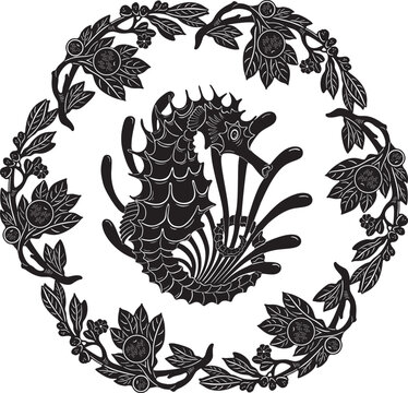 recommend clip art: seahorse logo with floral frame vector design