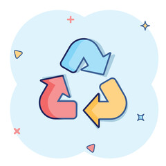 Recycle icon in comic style. Reuse cartoon vector illustration on white isolated background. Recycling splash effect sign business concept.