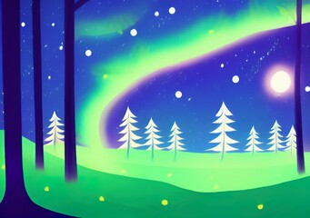 Fototapeta premium Digital drawing night forest landscape illustration