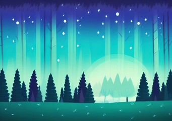 Digital drawing night forest landscape illustration