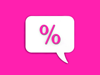 Pink percent sign on white message board. Interest withdrawal signal. Discount notifications. Message on a Pink background. Horizontal image. 3D image. 3D rendering.