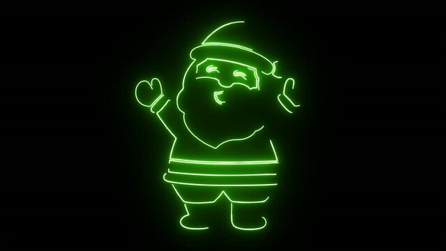 Christmas neon Santa Claus. Santa Claus 3D neon animation. Merry Christmas neon animation. New year.