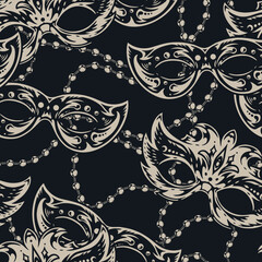 Carnival masks monochrome pattern seamless