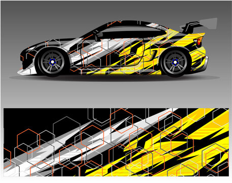 Car wrap design vector.Graphic abstract stripe racing background designs for vehicle rally race adventure and car racing livery