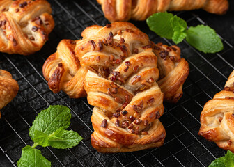 Danish maple syrup, pecan nuts plaits pastry