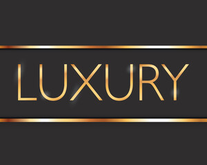 LUXURY - long black colored ribbon banner with gold frame on black background