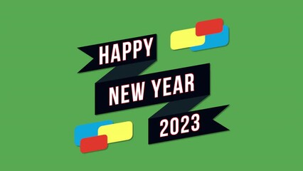 2023 and Happy New Year with ribbon and colorful shapes on green gradient, motion abstract holidays, awards, happy new year and winter style background - Powered by Adobe