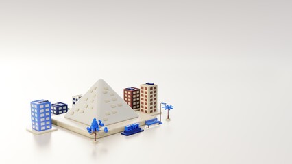 3d illustration Egypt background city with Pyramid as landmark and buildings around