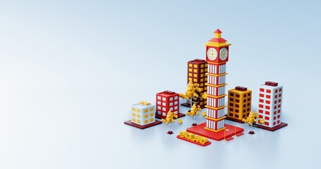 Fototapeta premium 3d illustration England background city with Big ben as landmark and tree space