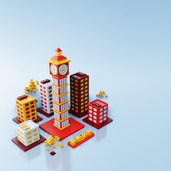 Fototapeta premium 3d illustration England city view and Big ben as landmark and simple building around