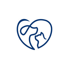 Animal cat and Dog with Love Logo design icon vector template
