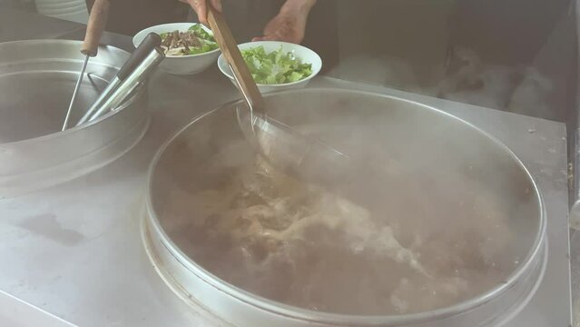 A Chinese Chaoshan beef noodle shop is making delicious beef and sirloin noodle soup