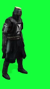 vertical video - Knight of the Templar prepare himself for battle on green screen