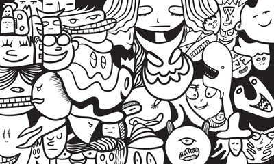 Cartoon character cute doodles hand drawn seamless pattern illustration for background, wallpaper, decoration, coloring book, print, and many more.