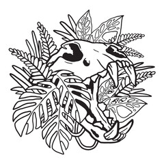 Floral Aroid Plant Cat Skull Illustration Coloring Page