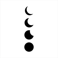 Hand drawn black celestial moon phases with stars isolated on white background.