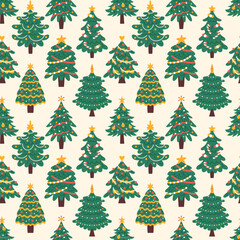Seamless pattern with decorated Christmas trees