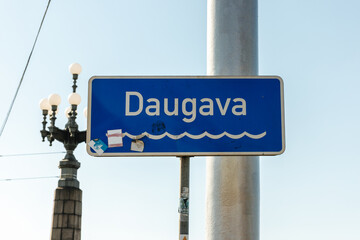 Obraz premium Road sign for the Daugava River in Riga, Latvia