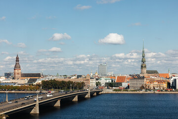 Riga old town. View over the city of Riga in Latvia