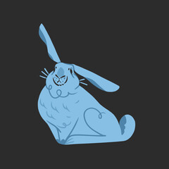 Hand drawn abstract vector graphic clipart illustration collection with blue adorable cute,realistic bunny character.Trendy kids modern design concept.Vector contemporary New Year and Easter symbol.