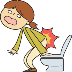 トイレから立ち上がったら、腰に痛みが走った女性のイラスト