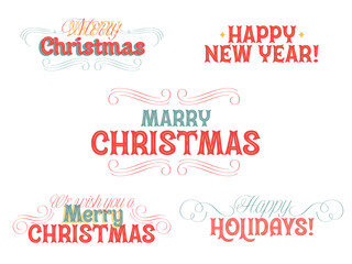 merry christmas vector lettering and happy new year