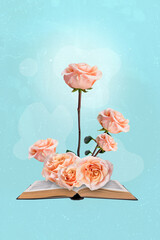 Photo sketch graphics artwork picture of rosses growing from open book isolated drawing background