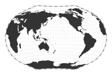 Vector world map. Ginzburg V projection. Plan world geographical map with latitude/longitude lines. Centered to 180deg longitude. Vector illustration.