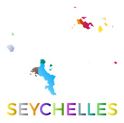 Bright colored Seychelles shape. Multicolor geometric style island logo. Modern trendy design. Stylish vector illustration.