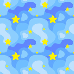 Beautiful multicolored abstract background of a blue night sky with stars. Seamless pattern, print, vector illustration