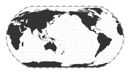 Vector world map. Natural Earth projection. Plan world geographical map with latitude/longitude lines. Centered to 180deg longitude. Vector illustration.