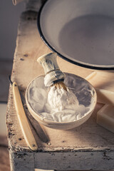 Old and unique shave set with foam and brush.