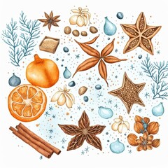 Christmas watercolor illustration with winter accessories or elements