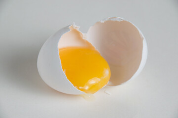 Egg yolk in the shell isolate on a white background