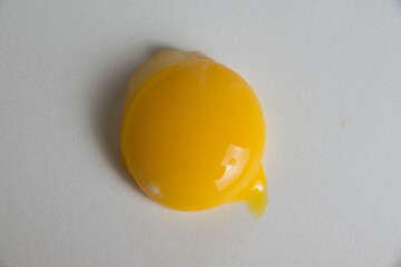 One egg yolk without protein isolate on a white background