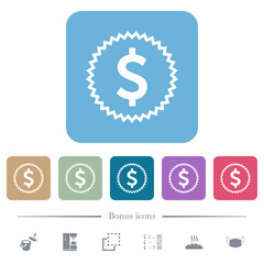 American dollar sticker alternate flat icons on color rounded square backgrounds