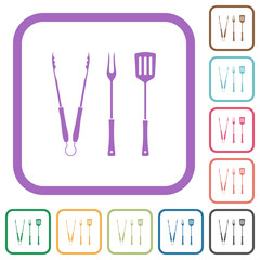 Barbecue tongs and fork and spatula solid simple icons