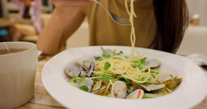 Spaghetti with clams typical recipe of the Italian cuisine