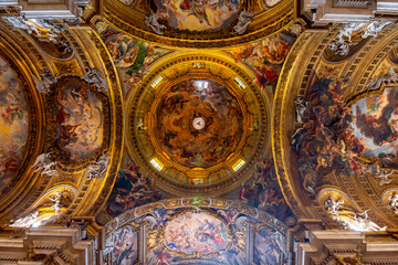 Fototapeta premium Rome, Italy - October 2022: Church of the Gesu decorated ceiling