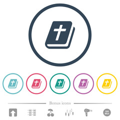 Holy bible flat color icons in round outlines