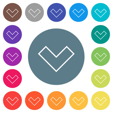 Bottom angle arrow outline flat white icons on round color backgrounds