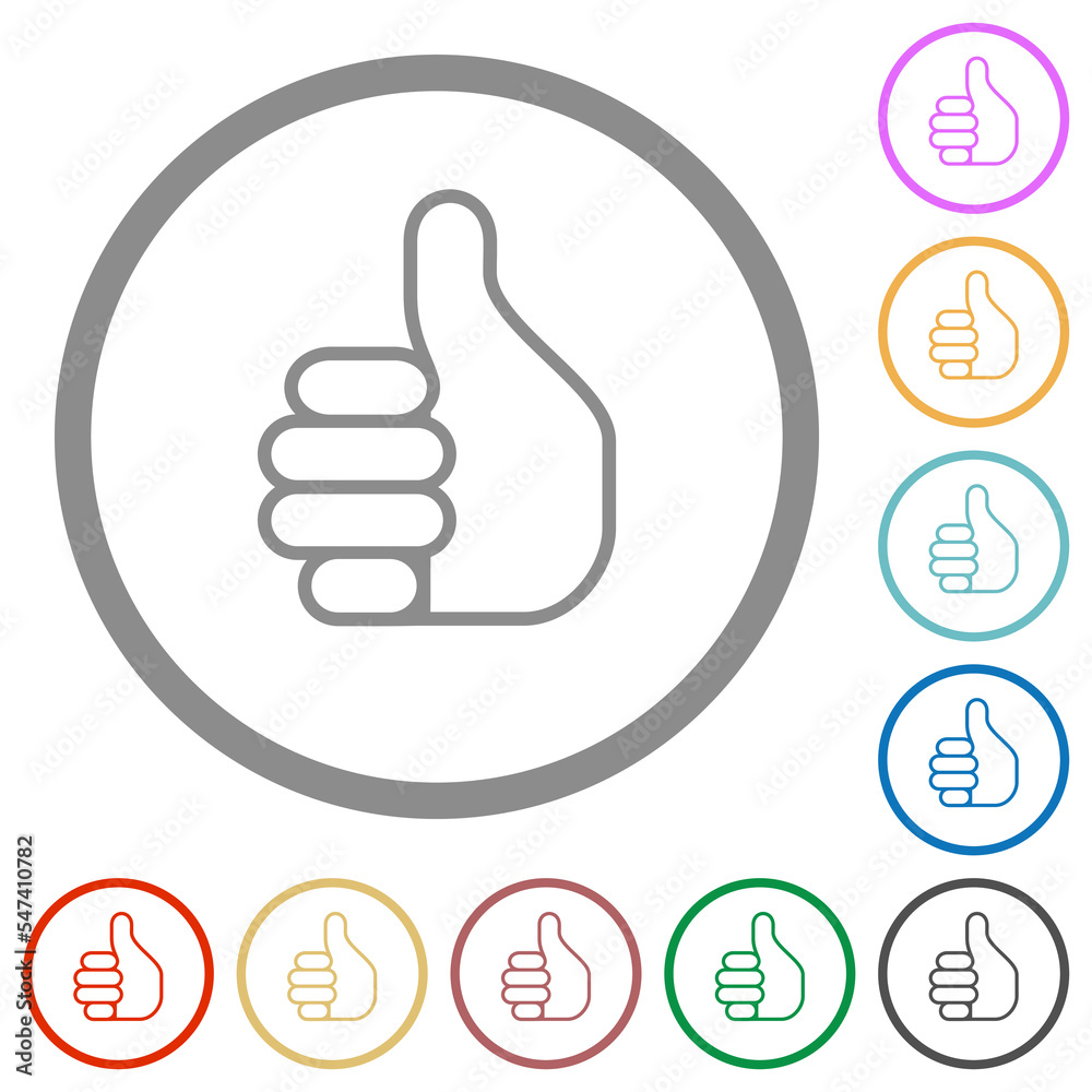 Poster Right handed thumbs up outline flat icons with outlines