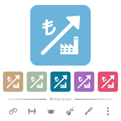 Rising power plant turkish Lira prices flat icons on color rounded square backgrounds