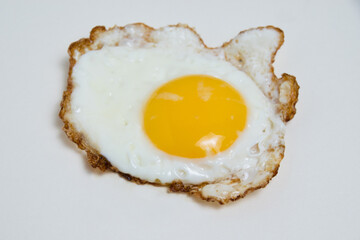 Fried egg isolate on white background. Concept of high prices for eggs and food. Concept of healthy eating
