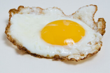Fried egg isolate on white background. Concept of high prices for eggs and food. Concept of healthy eating