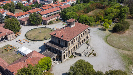 aerial view of villa Bagatti Valsecchi in the city of Varedo	