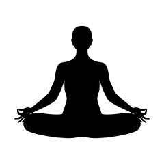 Woman sitting in yoga pose silhouette icon vector. Meditating person icon isolated on a white background. Girl sitting in yoga lotus position black silhouette graphic design element