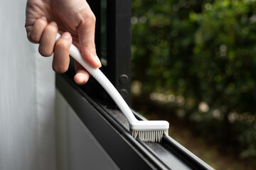 Sliding window groove cleaning brush, window gutter cleaning tool, window jammed, dirty window gutter.