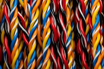 Industrial background with colorful twisted and braided wires