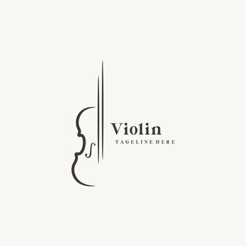 Violin orchestra fiddle music silhouette logo design vector icon  